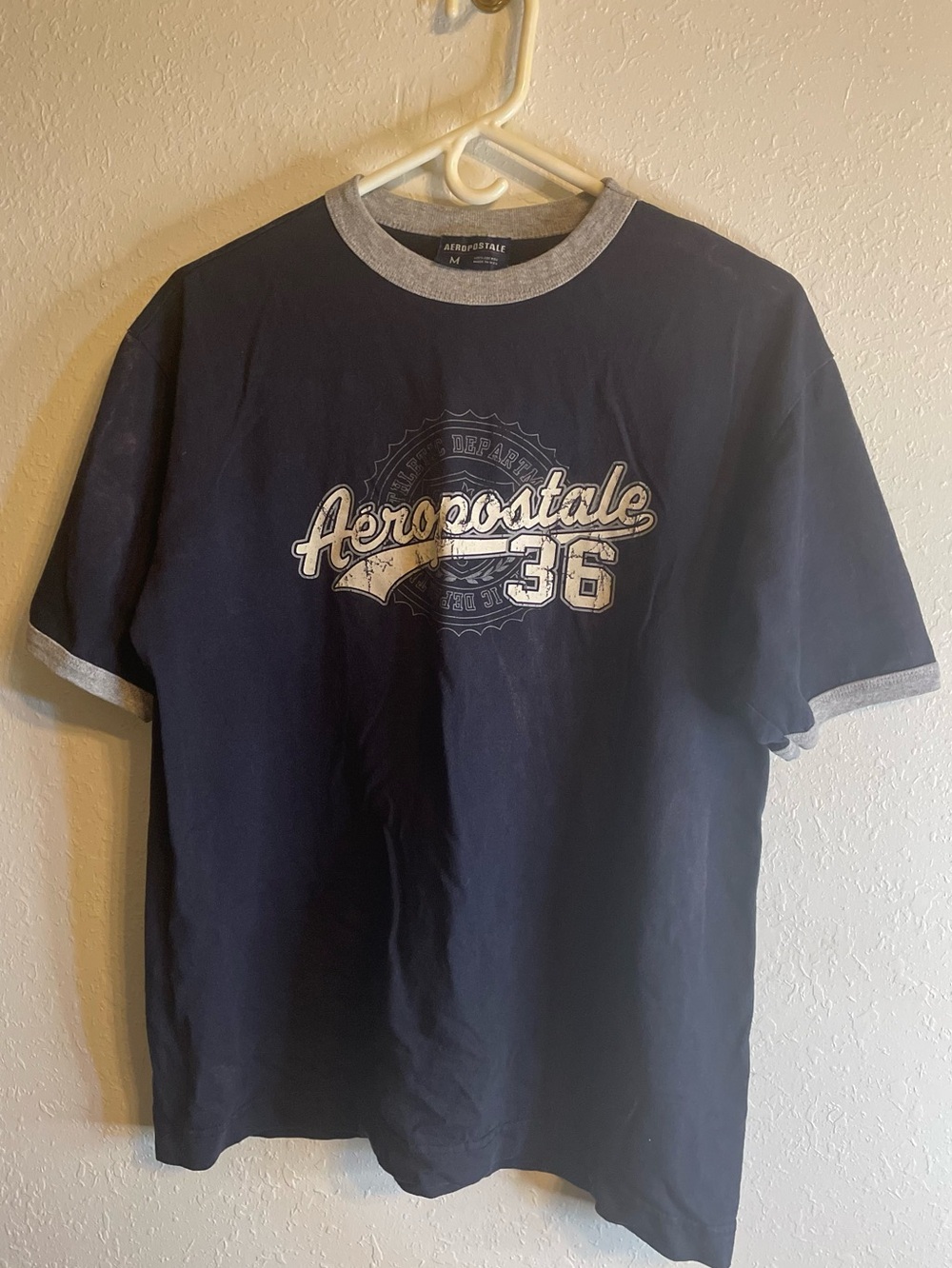 Aeropostale Navy Short-Sleeve Ringer Tee with Gray Trim